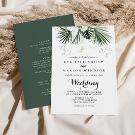 Tropische Greenery White Front & Back Wedding Kaart