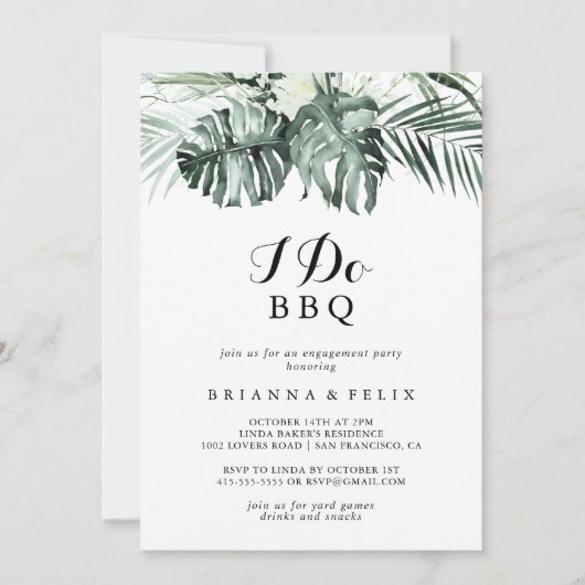 Tropische Greenery White I Do BBQ Engagement Party Kaart (Voorkant)