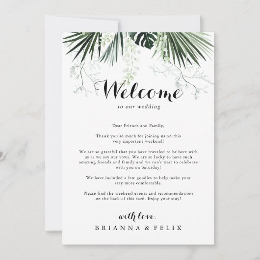 Tropische Greenery White Wedding Welcome Letter (Voorkant)