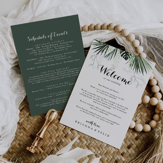 Tropische Greenery White Wedding Welcome Letter