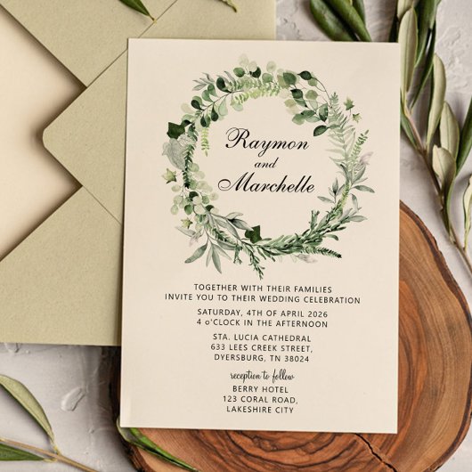 Tropische Greenery Wreath Wedding Invitation Aankondiging