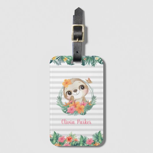Tropische grenzen Hibiscus Flowers Sloon Aangepast Bagagelabel (Voorkant (verticaal))