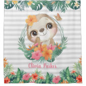 Tropische grenzen Hibiscus Flowers Sloon Aangepast Douchegordijn (Voorkant)