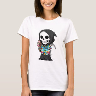 Tropische Grimmige Treats – Speelse Skelet Cartoon T-shirt