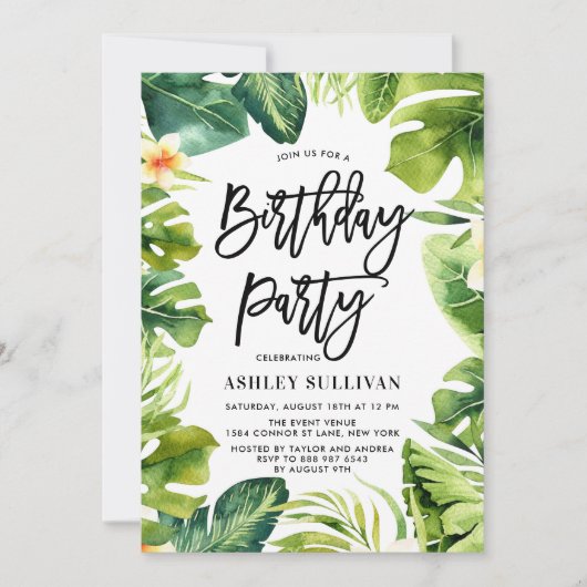 Tropische groen en Plumeria Birthday Party Kaart (Voorkant)