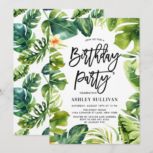 Tropische groen en Plumeria Birthday Party Kaart (Voorkant / Achterkant)