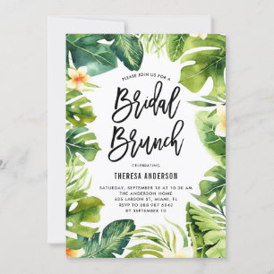Tropische groen en Plumeria Bridal Brunch Kaart