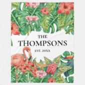 Tropische groen olievlek roze flamingo familie fleece deken (Voorkant)