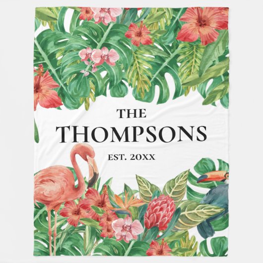 Tropische groen olievlek roze flamingo familie fleece deken (Voorkant)