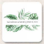 Tropische groen palmbruiloft monogram achterzijde bier onderzetter (Voorkant)