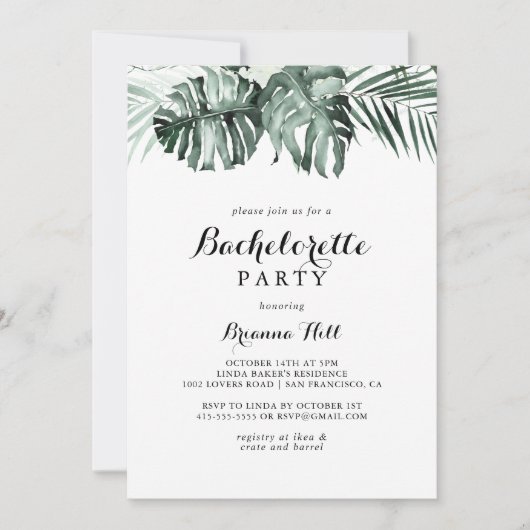 Tropische groen White Floral Bachelorette Party Kaart (Voorkant)