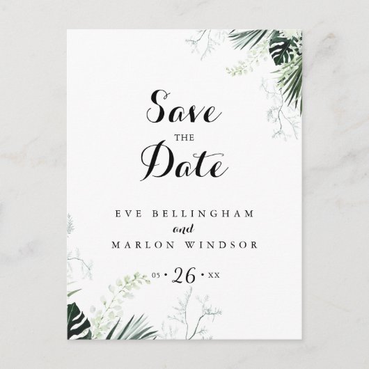 Tropische groen witte flora sparen de Datum Briefkaart (Voorkant)