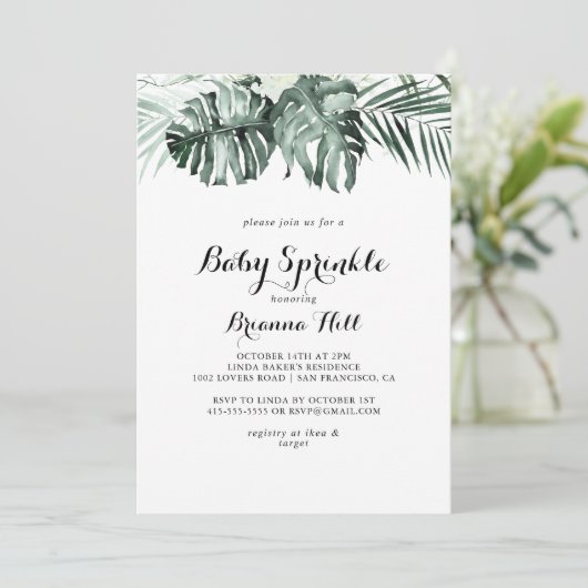 Tropische groen witte Floral Baby Sprinkle Kaart (Staand voorkant)