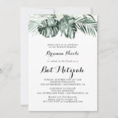 Tropische groen-witte Floral Bat Mitzvah Kaart (Voorkant)