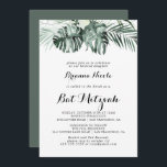 Tropische groen-witte Floral Bat Mitzvah Kaart<br><div class="desc">Deze tropische groene witte florale vleermuis mitzvah-uitnodiging is perfect voor een rustige vleermuis mitzvah. Het ontwerp bevat groene palmbladeren met witte mooie bloemen.</div>
