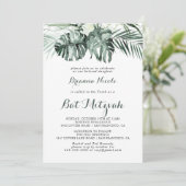 Tropische groen-witte Floral Bat Mitzvah Kaart (Staand voorkant)