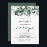 Tropische groen-witte Floral Bat Mitzvah Kaart<br><div class="desc">Deze tropische groene witte florale vleermuis mitzvah-uitnodiging is perfect voor een rustige vleermuis mitzvah. Het ontwerp bevat groene palmbladeren met witte mooie bloemen.</div>