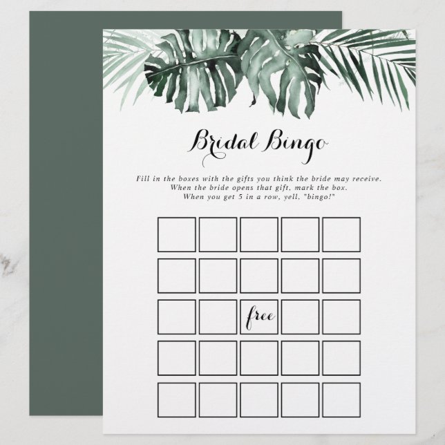 Tropische groen witte Floral Bingo Game (Voorkant / Achterkant)