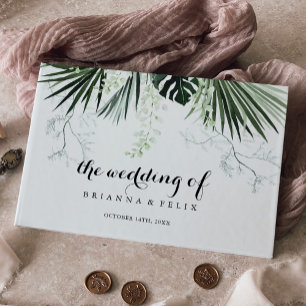 Tropische groen-witte Floral bruiloft Gastenboek