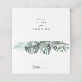 Tropische groen-witte Floral bruiloft Plaatskaartje (Buitenkant ongevouwen)
