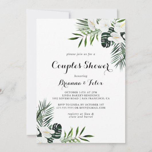 Tropische groen witte Floral Couples Shower Kaart (Voorkant)