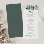 Tropische groen witte Floral kalligrafie Menu<br><div class="desc">Deze tropische groene witte florale kalligrafietenkaart is perfect voor een rustige bruiloft. Het ontwerp bevat groene palmbladeren met witte mooie bloemen. Dit menu kan worden gebruikt voor een trouwreceptie,  een repetitief diner,  een vrijgezellenfeest of een evenement.</div>