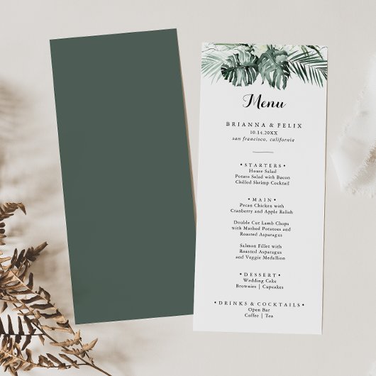 Tropische groen witte Floral kalligrafie Menu