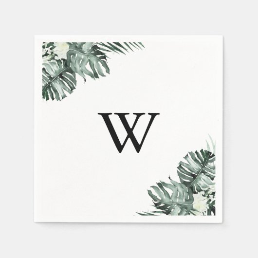 Tropische groen-witte Floral-monogram bruiloft Servet (Voorkant)