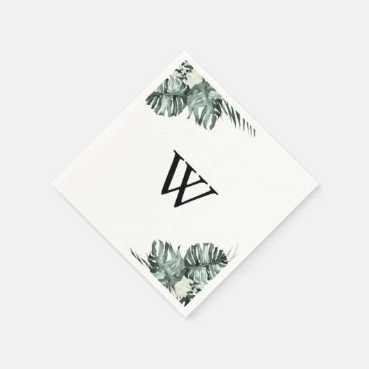 Tropische groen-witte Floral-monogram bruiloft Servet (Hoek)
