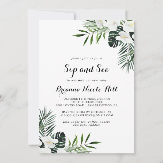 Tropische groen witte Floral Sip en zie Kaart (Voorkant)