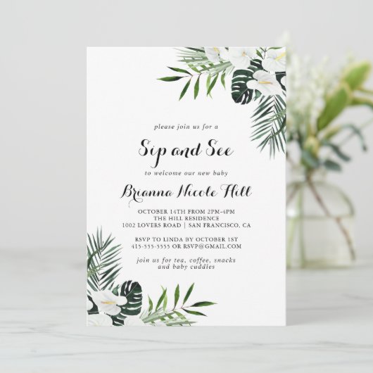 Tropische groen witte Floral Sip en zie Kaart (Staand voorkant)