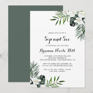 Tropische groen witte Floral Sip en zie Kaart