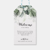 Tropische groen-witte Floral Weddenschap Welkom Cadeaulabel (Voorkant)