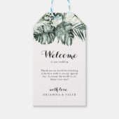 Tropische groen-witte Floral Weddenschap Welkom Cadeaulabel (Voorkant)