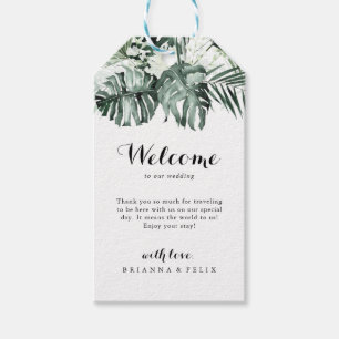 Tropische groen-witte Floral Weddenschap Welkom Cadeaulabel