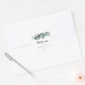 Tropische groen-witte Floral Weddenschap Welkom Vierkante Sticker (Envelop)