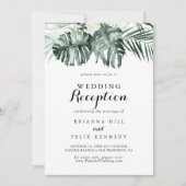 Tropische groen-witte Floral Wedding Reception Kaart (Voorkant)