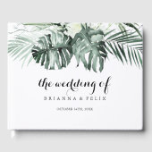 Tropische groen-witte Florale kalligrafie bruiloft Gastenboek (Voorkant)