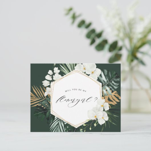 tropische groen zal je mijn bloemenmeisje kaart zi (Staand voorkant)