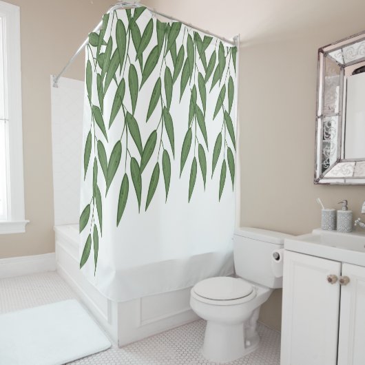 Tropische groenbladeren natuur wit groen blad douchegordijn (In situ)