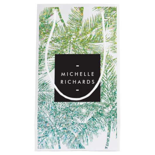 Tropische Groene/Aqua Glitter Palmen Gift Bag Klein Cadeauzakje (Voorkant)