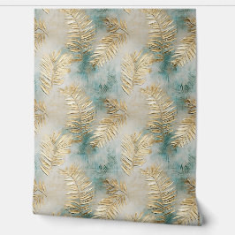 Tropische groene Aqua gouden bladeren Behang