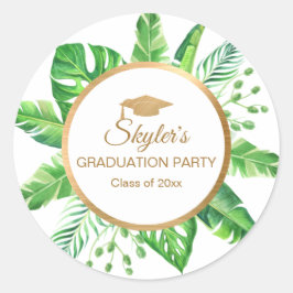 Tropische groene beplanting Gouden thema afstudeer Ronde Sticker