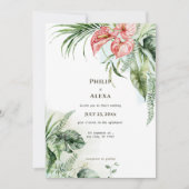 Tropische groene bladeren anthurium bloemen bruilo kaart (Voorkant)