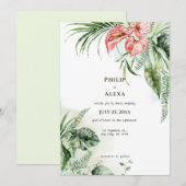 Tropische groene bladeren anthurium bloemen bruilo kaart (Voorkant / Achterkant)
