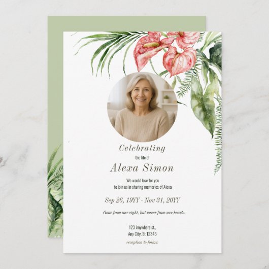 Tropische groene bladeren Anthurium Uitnodiging vo (Voorkant / Achterkant)