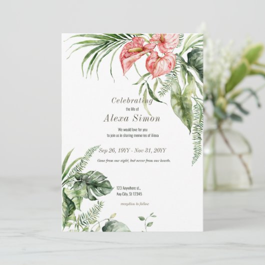 Tropische groene bladeren Anthurium Uitnodiging vo (Staand voorkant)