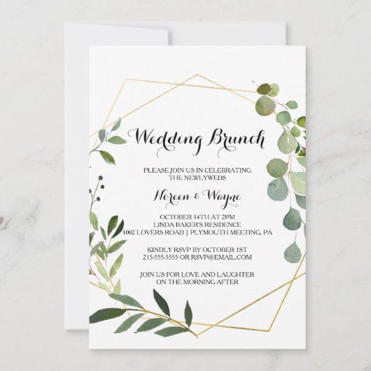 Tropische groene bladeren bruiloft brunch kaart (Voorkant)