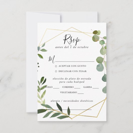 Tropische groene bladeren bruiloft menu keuze RSVP (Voorkant)