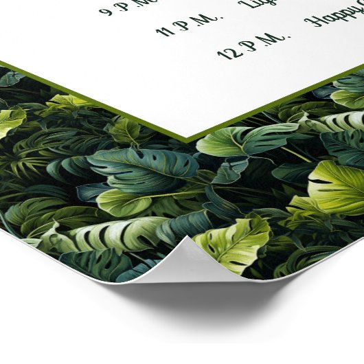 Tropische groene bladeren bruiloft tijdlijn poster (Hoek)